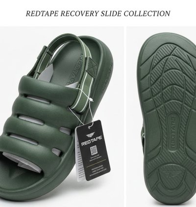 RedTape Recovery Slide — Chunky Comfort Sandals with Elastic Back Strap | Olive Green