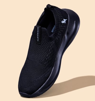 Neemans Men's All Black Slip-On Sneakers – Lightweight Knit Walking Shoes