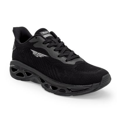 Red Tape Men's Athleisure Sports Shoes – All Black Lightweight Running Sneakers with Wave Cut-Out Midsole