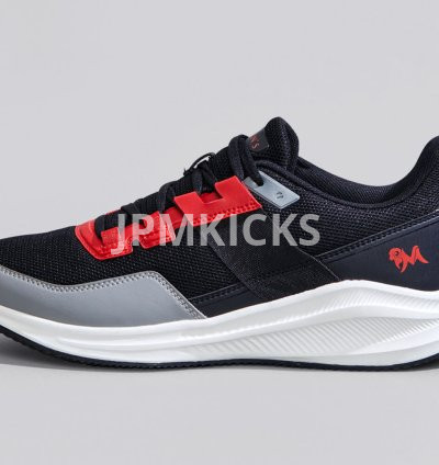 Neemans The Exuberants Men's Sneakers – Black, Red & Grey Lace-Up Sports Shoes with Chunky White Midsole